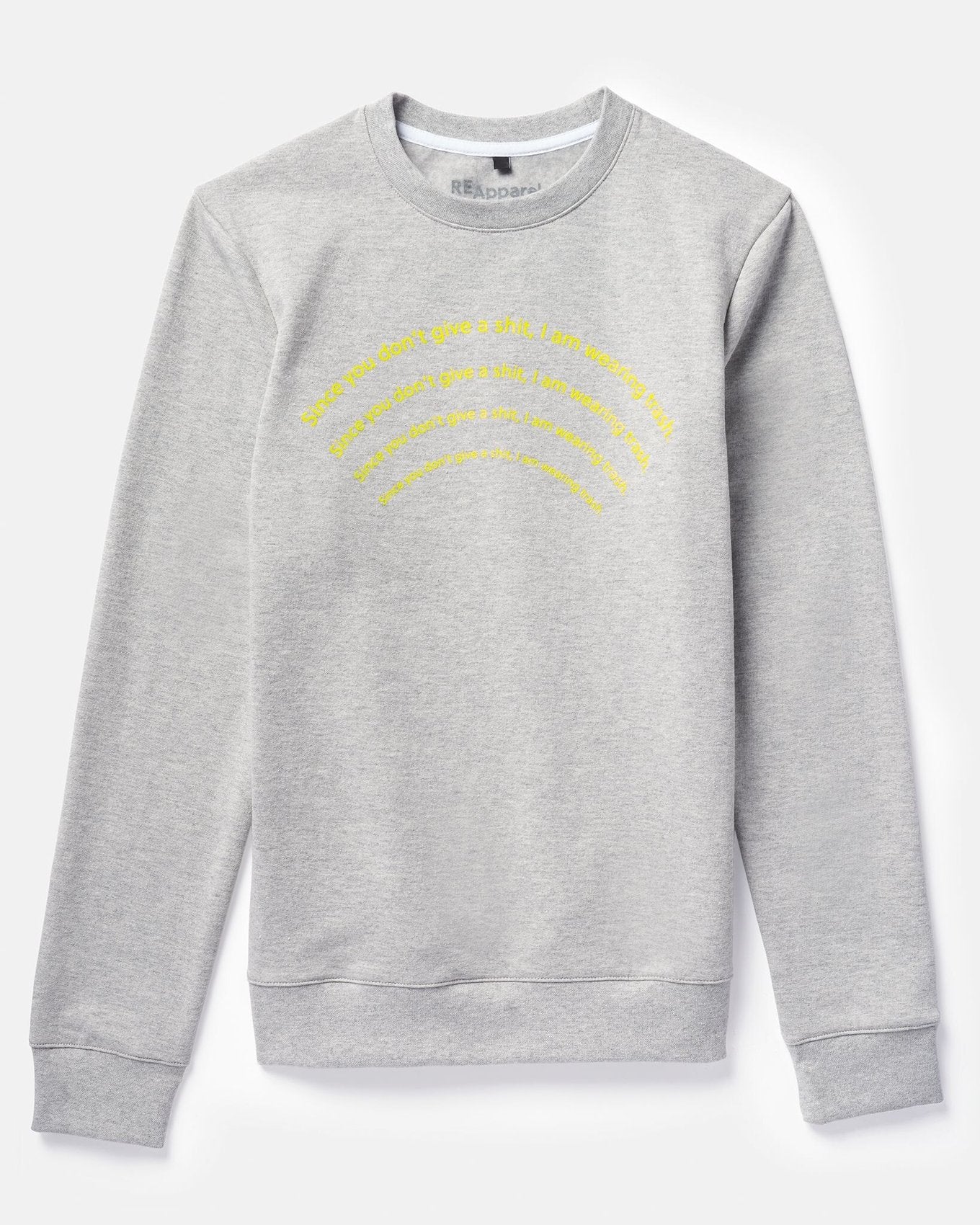 ReApparel Trash Crew Neck . in color Medium Heather Grey and shape long sleeve