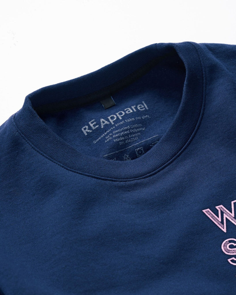 ReApparel Stand Crew Neck . in color Navy Blue and shape long sleeve