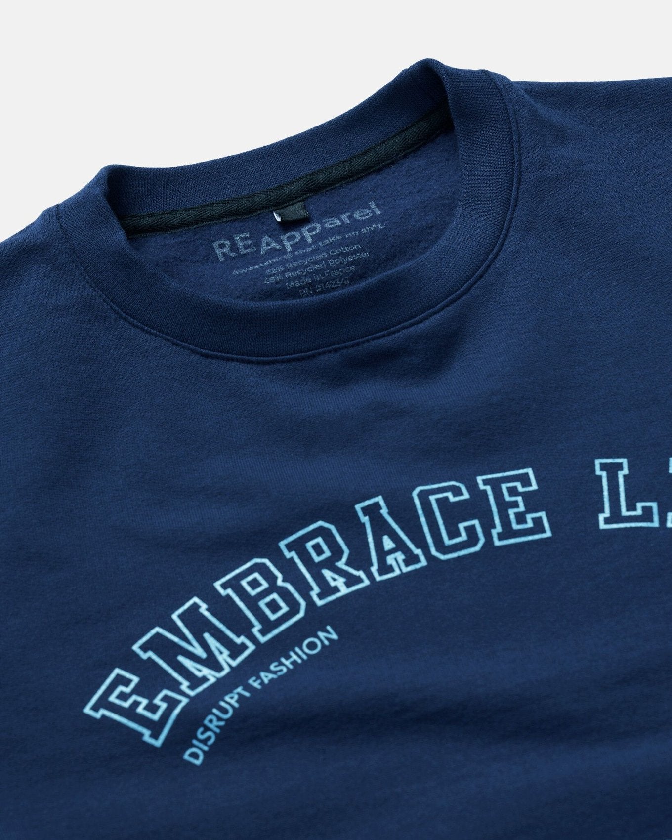 ReApparel Embrace Crew Neck . in color Navy Blue and shape long sleeve